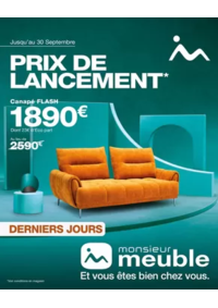 Prospectus Monsieur meuble TOURLAVILLE : C’est bientôt la fin ! Il reste moins d’une semaine pour profiter des prix de lancement sur notre no