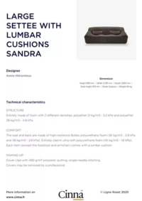 Prospectus CINNA NANTES : LARGE SETTEE WITH LUMBAR CUSHIONS SANDRA