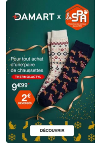 Prospectus Damart SAINT-GERMAIN-EN-LAYE : Chaussettes de Noël Thermolactyl : 1 paire achetée = 2€ reversés à la SPA
