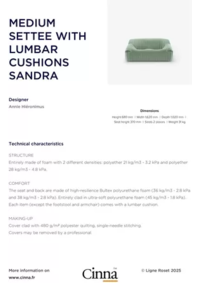 Prospectus CINNA MARSEILLE : MEDIUM SETTEE WITH LUMBAR CUSHIONS SANDRA